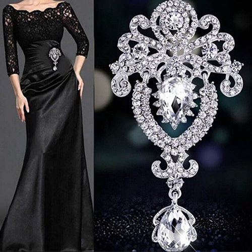 Fashion Crown Crystal Corsage Pendant Brooch