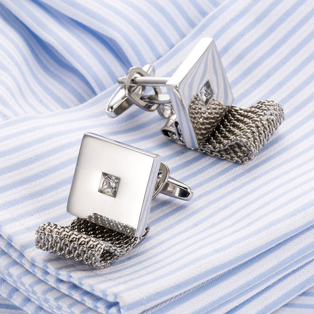 Elegant Square White Crystal Business Cufflinks