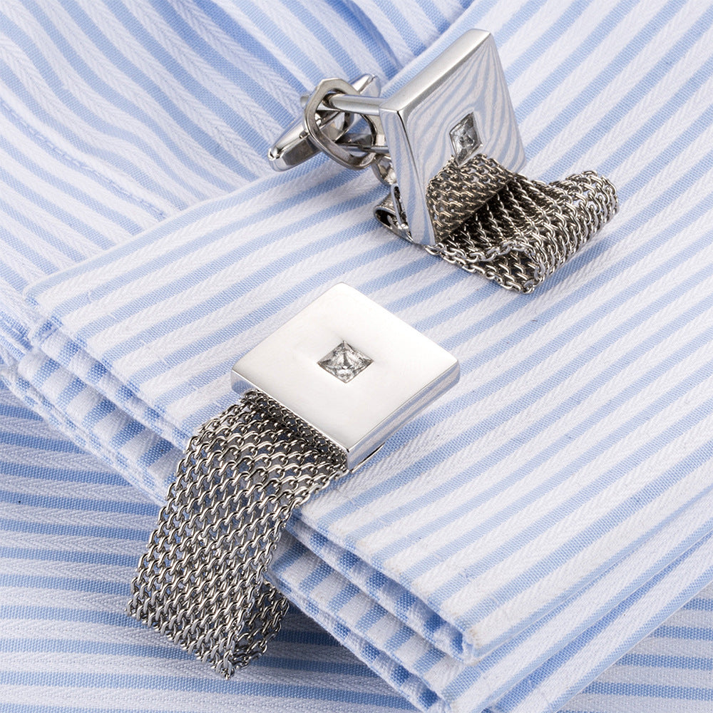Elegant Square White Crystal Business Cufflinks