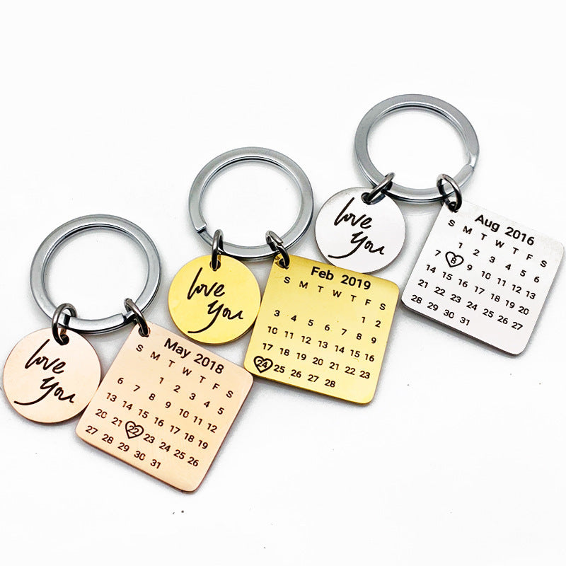 Stainless Steel Calendar Keychain with Custom Engraving