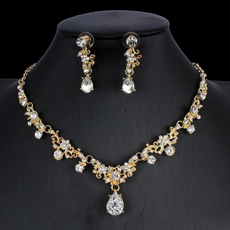 Golden Zircon Bridal Jewelry Two-piece Set