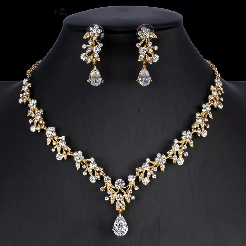 Golden Zircon Bridal Jewelry Two-piece Set