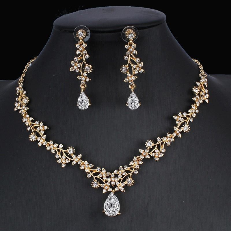 Golden Zircon Bridal Jewelry Two-piece Set