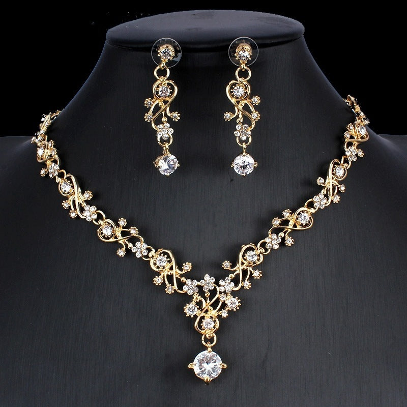 Golden Zircon Bridal Jewelry Two-piece Set