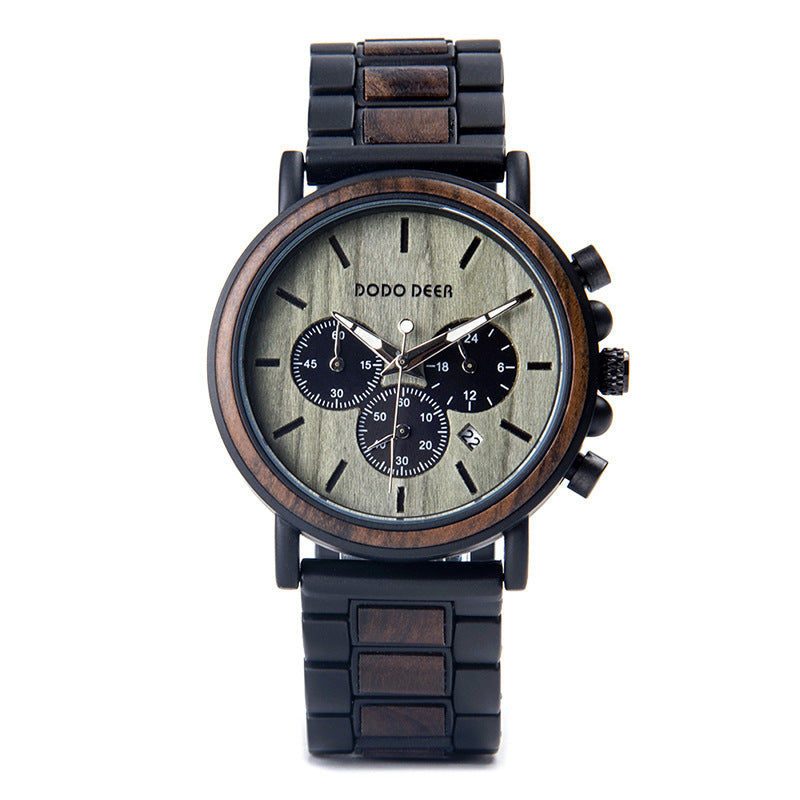 Stylish Luxury Wood & Stainless Steel Men's Watch