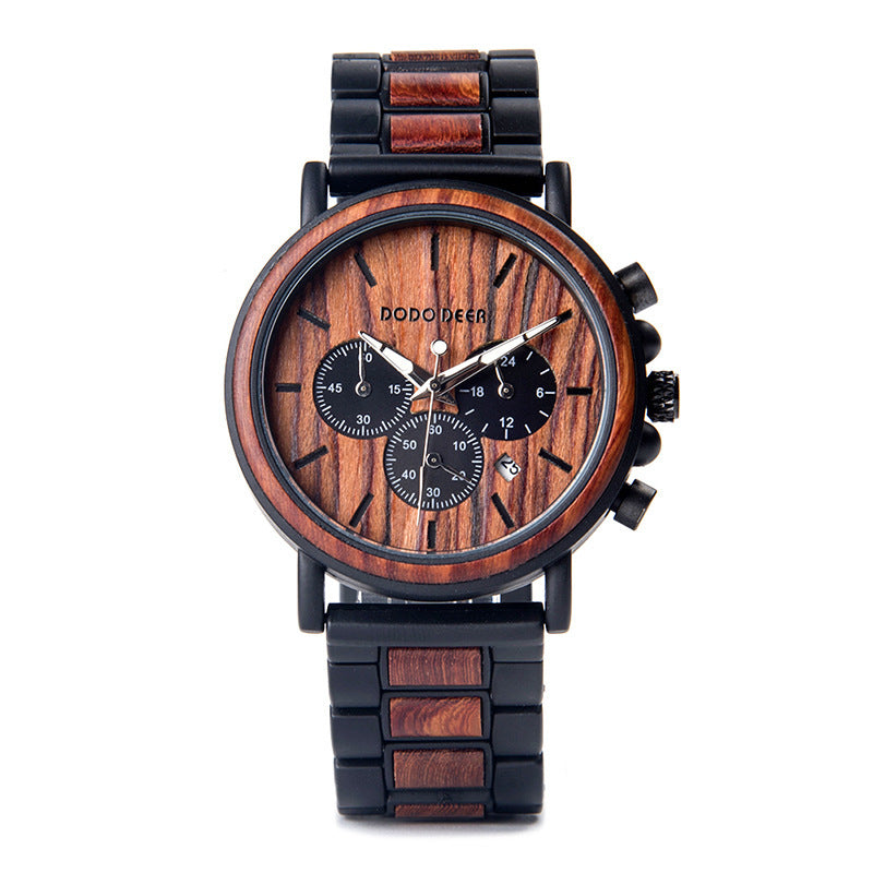 Stylish Luxury Wood & Stainless Steel Men's Watch