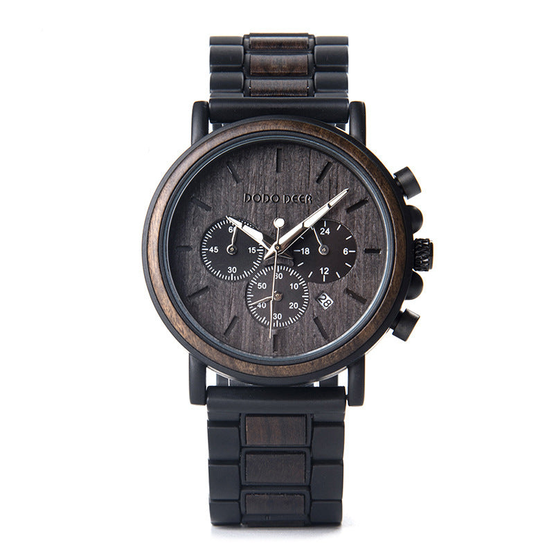 Stylish Luxury Wood & Stainless Steel Men's Watch