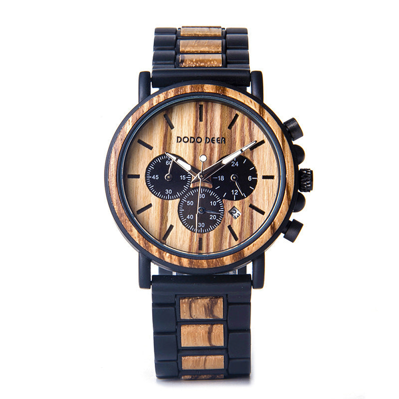 Stylish Luxury Wood & Stainless Steel Men's Watch