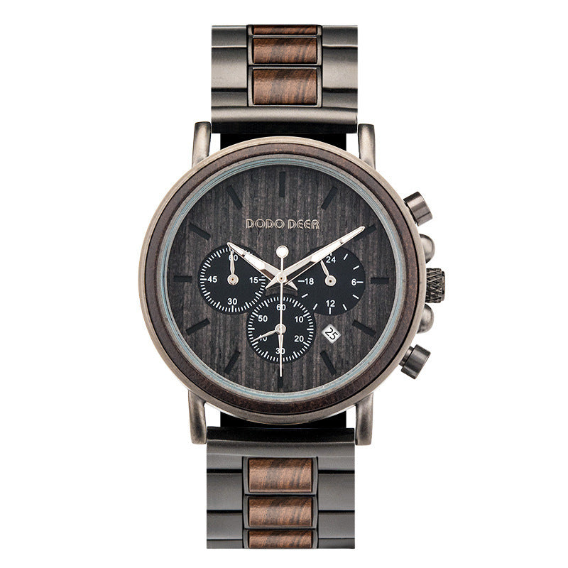 Stylish Luxury Wood & Stainless Steel Men's Watch