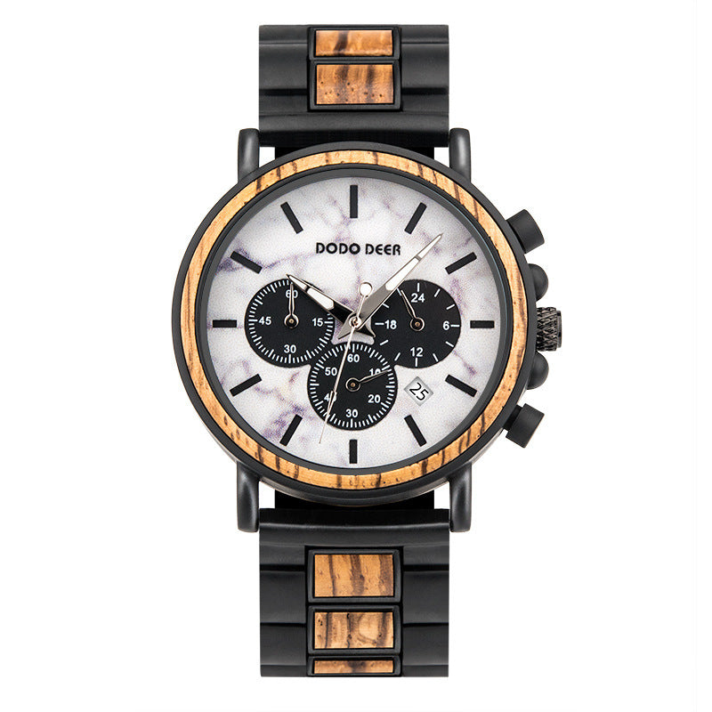 Stylish Luxury Wood & Stainless Steel Men's Watch
