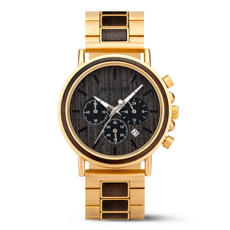 Stylish Luxury Wood & Stainless Steel Men's Watch