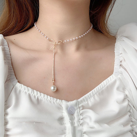 Elegant Pearl Bowknot Clavicle Chain Necklace