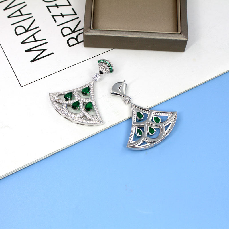 Green Zircon Fan-Shaped Gold-Plated Earrings