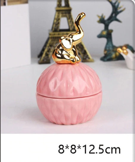 Pink Ceramic Jewelry Storage Box with Dustproof Cover