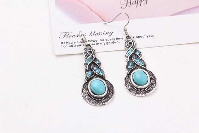 Vintage Bohemian Blue Crystal Turquoise Jewelry Set