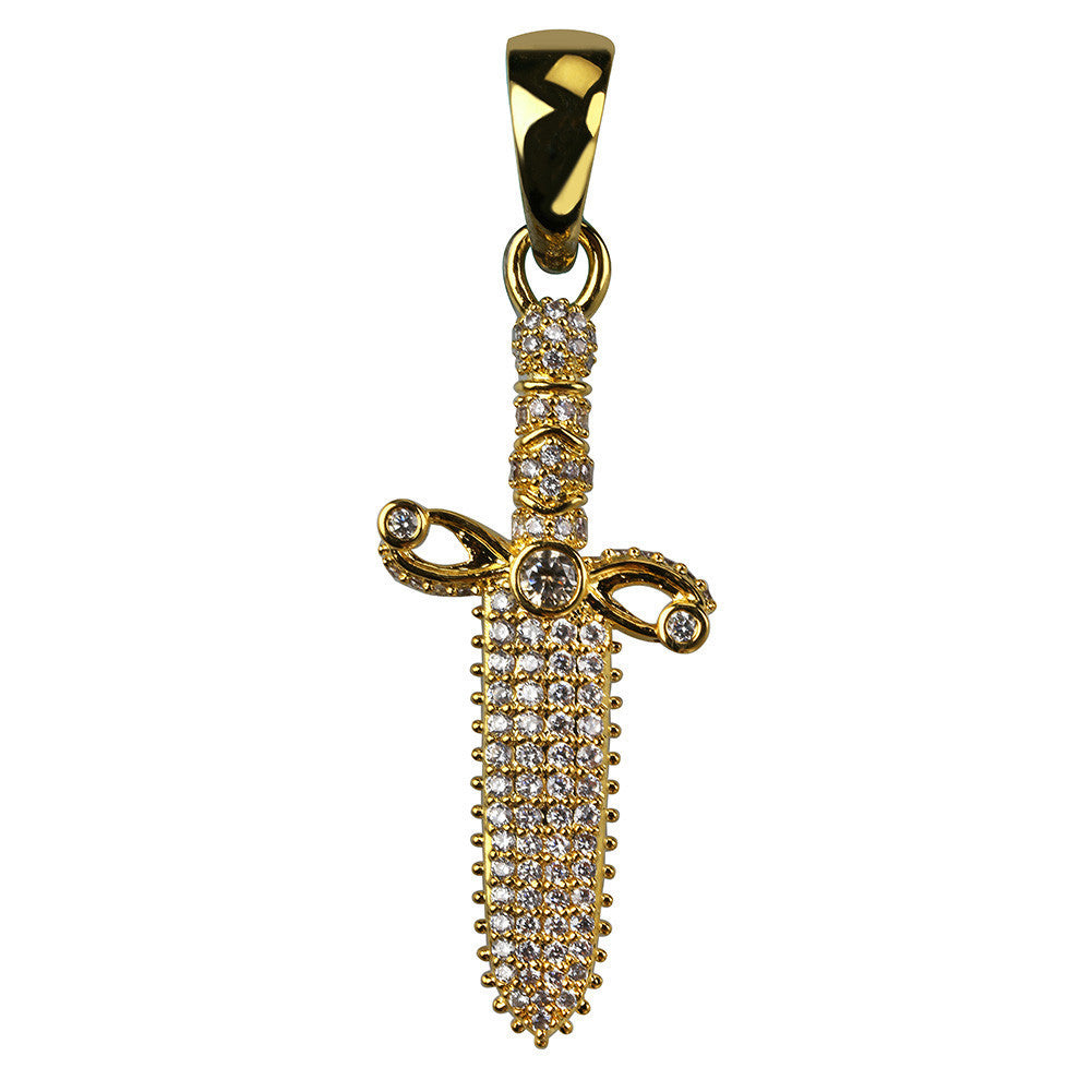 Dazzling Iced Out 925 Sterling Silver Dagger Pendant Necklace