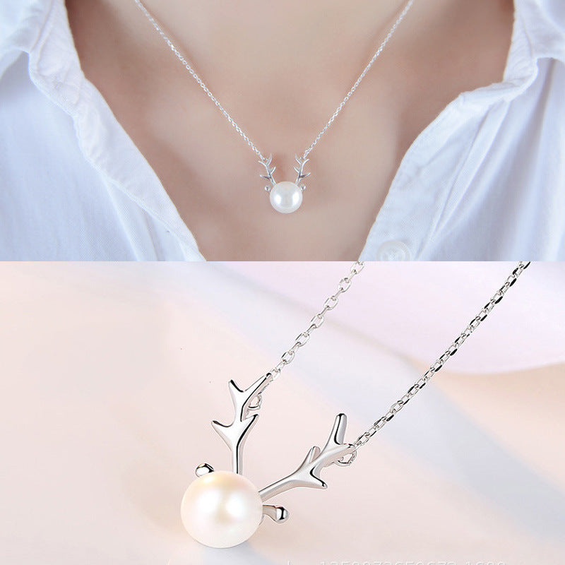 Deer Horn 14k Rose Gold Pearl Necklace