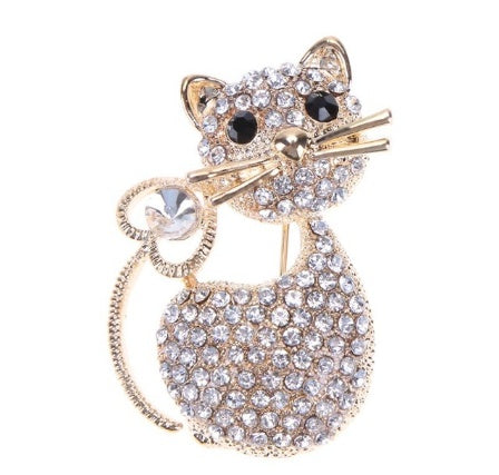 Crystal Cat Brooch Pin