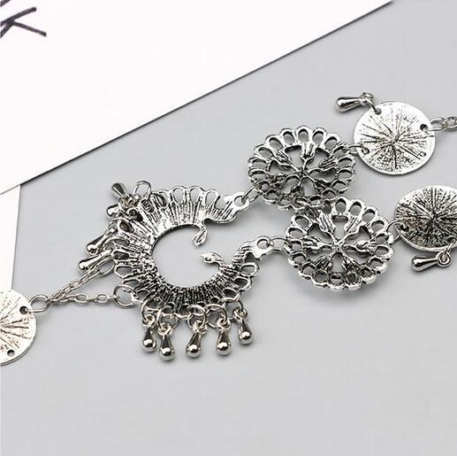 Vintage Layered Silver Toe Ring Anklet with Tassel & Boho Charms