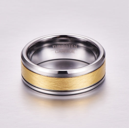 Modern 8mm Gold Brushed Tungsten Carbide Wedding Band