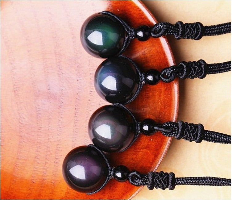 Natural Obsidian Rainbow Eye Good Luck Pendant Necklace