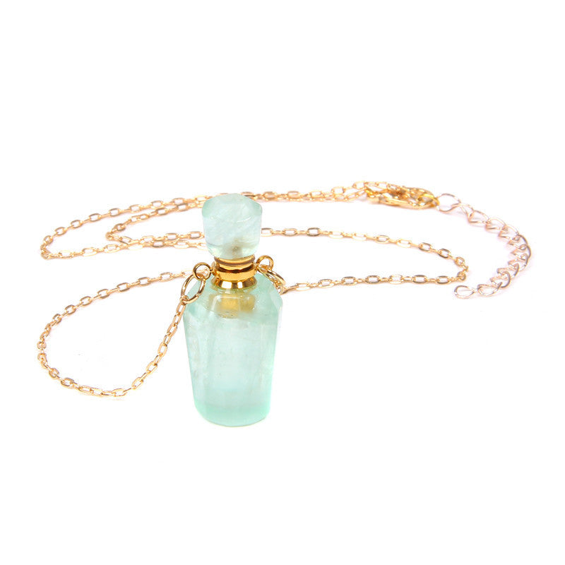 Crystal Perfume Bottle Pendant Necklace - Gold Plated Unisex Design