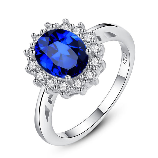 Oval Sapphire and Diamond Sterling Silver Ring for Women
