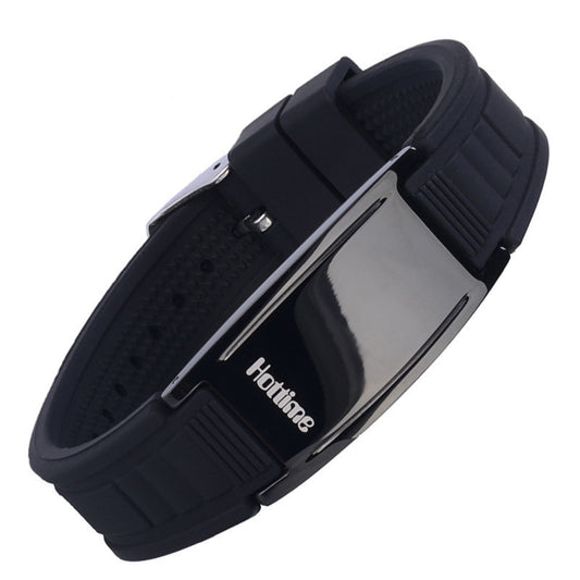 Adjustable Black Silicone Men's Bracelet with Stainless Steel Clasp