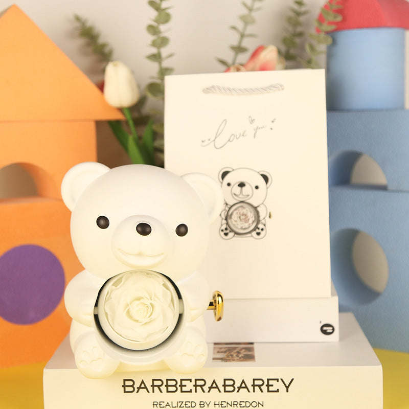 Eternal Rose Teddy Bear Gift Box with Rotating Jewelry Drawer
