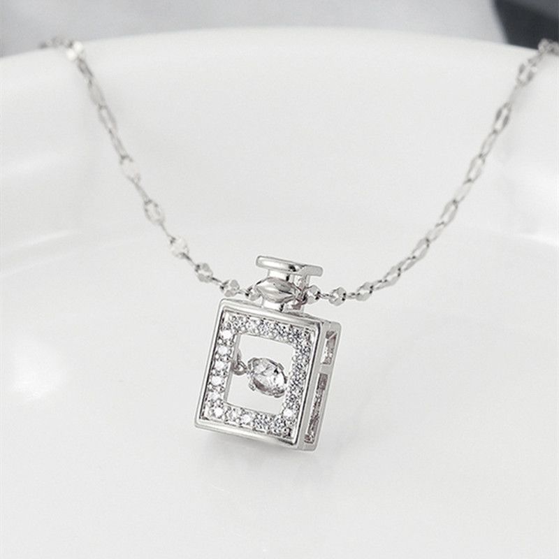 Titanium Steel Perfume Bottle Pendant Necklace - Trendy Zircon Charm