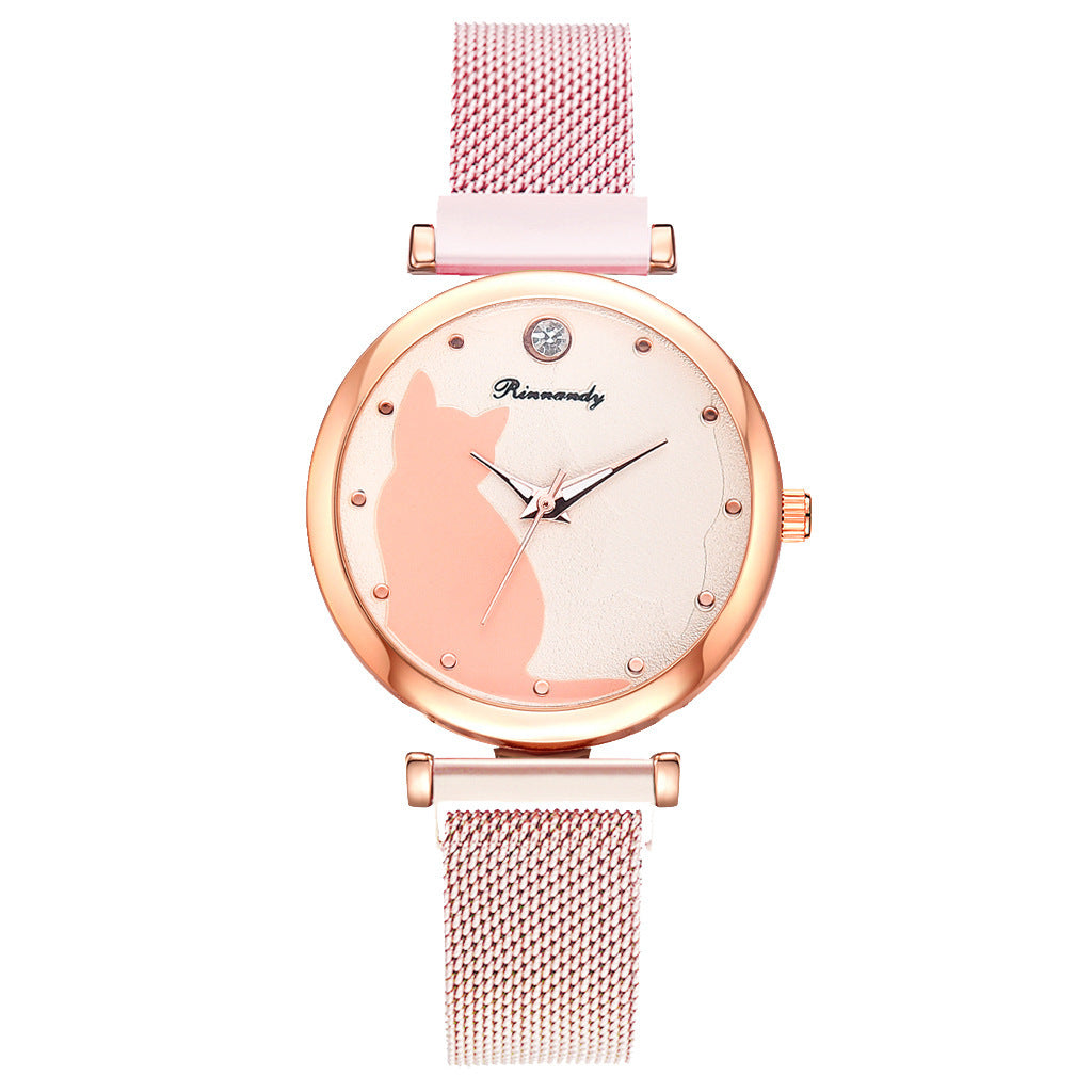 Women's 5-Piece Rose Gold Mesh Watch and Bracelet Set