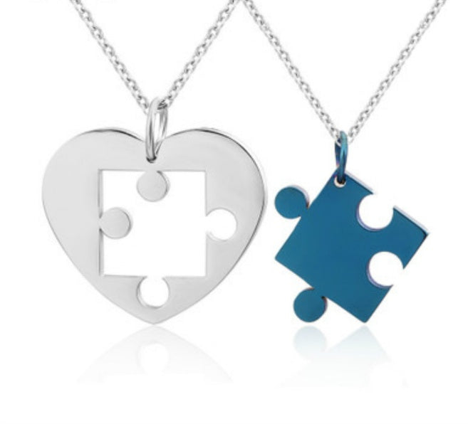 Glossy Heart Puzzle Couple Necklace