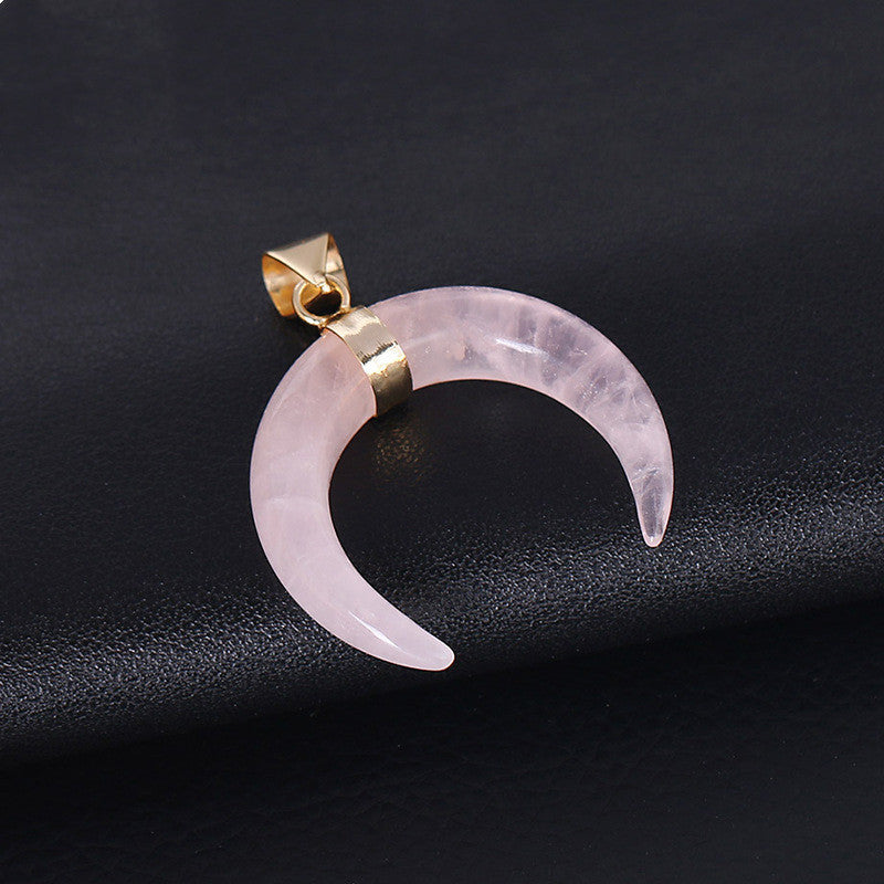 Crystal Semi-Precious Stone Moon Pendant Necklace - Natural Healing Charm