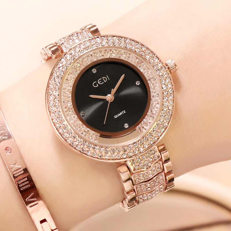 Elegant Women's Quartz Watch with Diamond-Accented Strap