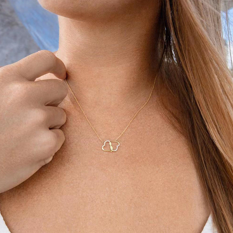 Double Heart Love Necklace - Rhinestone Inlaid Zircon Mother's Valentine's Day Gift