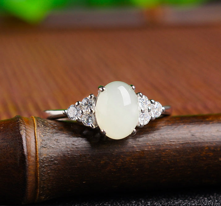 Ethereal Glow Adjustable Moonstone Jade Ring