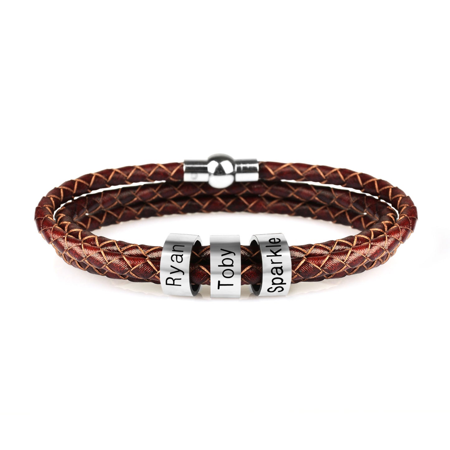 Personalized Braided Leather Name Bracelet for Men
