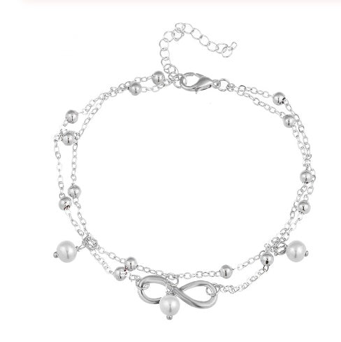 Infinity Double Layer Pearl Gold-Tone Anklet