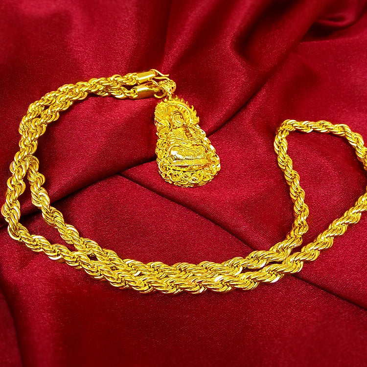 Sacred Radiance: 24K Gold Plated Buddha Amulet with Hemp Rope Chain