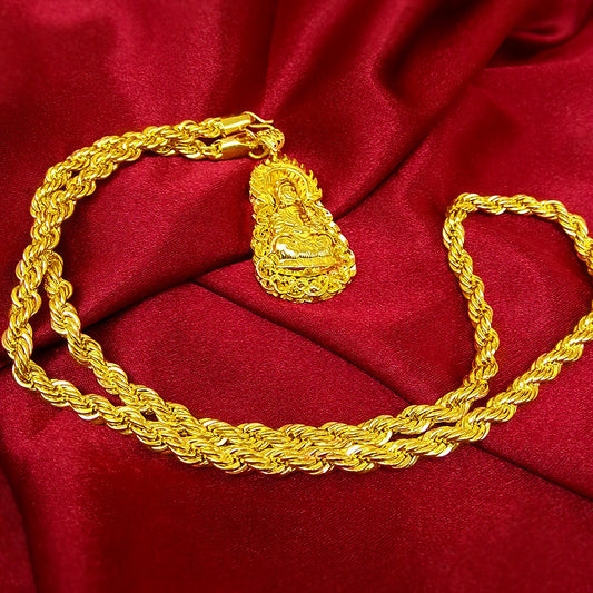 Sacred Radiance: 24K Gold Plated Buddha Amulet with Hemp Rope Chain