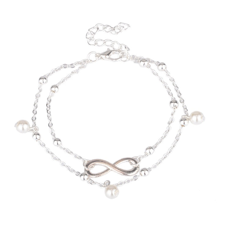 Infinity Double Layer Pearl Gold-Tone Anklet