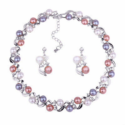 Multicolored Pearl Necklace and Earrings Set