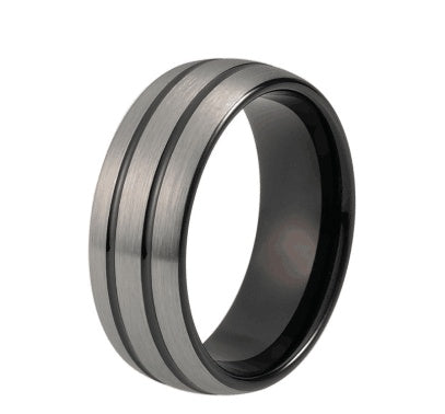 Modern 8mm Black Tungsten Wedding Band with Double Lines