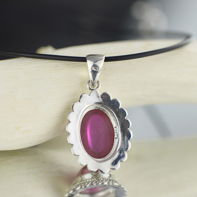 Silver Ruby Oval Gemstone Statement Pendant
