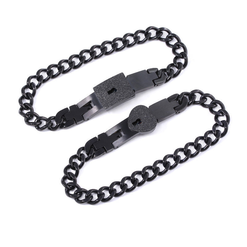 Fashionable Titanium Steel Couple Love Lock Jewelry Set