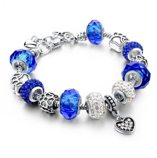 Crystal Beaded Snake Chain Charm Bracelet