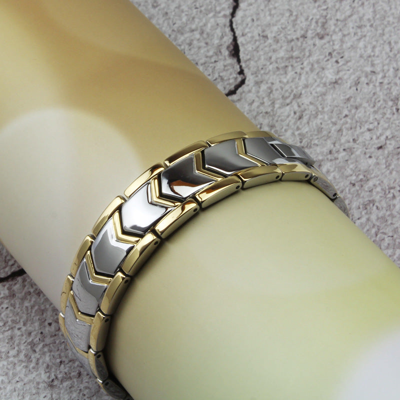 Gold Double Row Magnet Bracelet - Men's Titanium Steel
