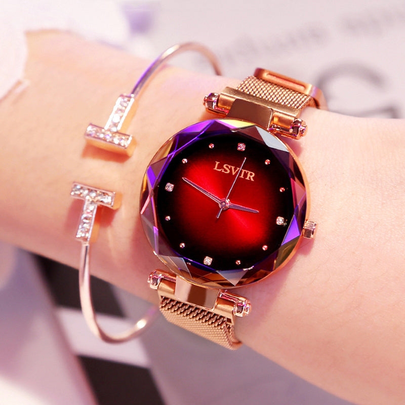 Dazzling Rose Gold Starry Sky Magnet Watch for Women