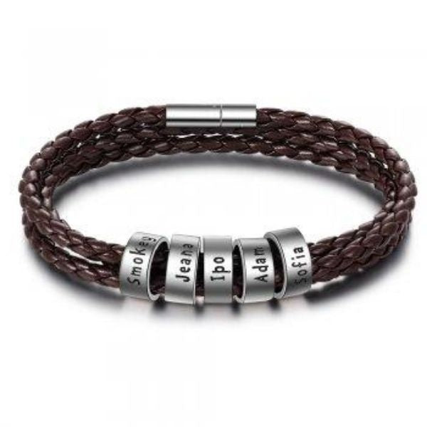 Personalized Braided Leather Name Bracelet for Men