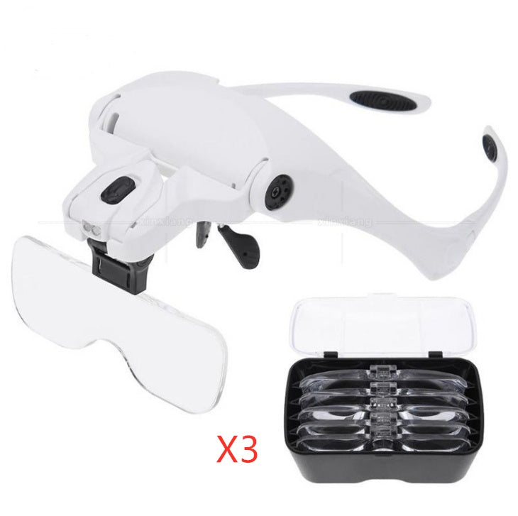 Eyewear Magnifier with LED Lamp: 1.0X-3.5X Adjustable 5-Lens Headband Loupe